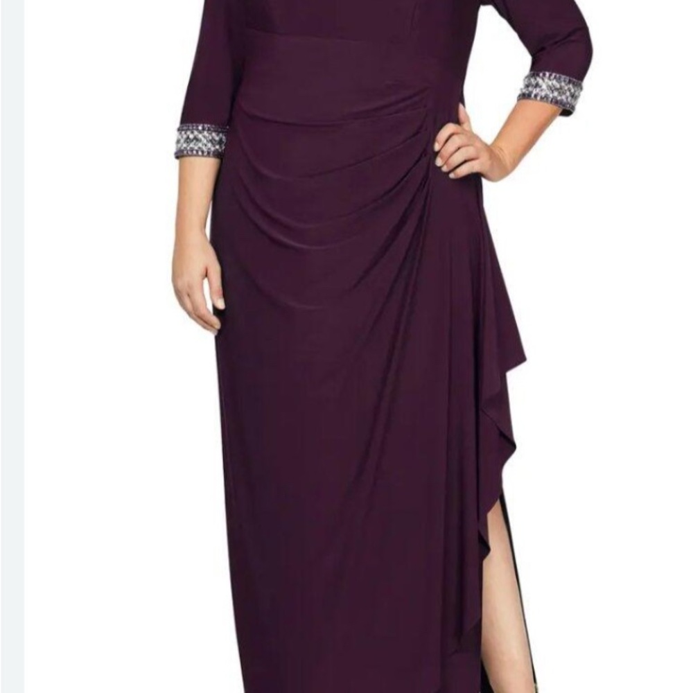 Alex Evenings Deep Purple Long Sleeve Dress